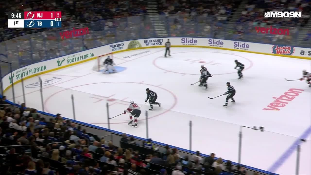 Connor Brown scores a goal against the Tampa Bay Lightning