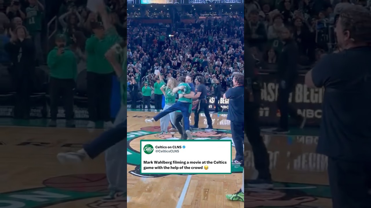 Mark Wahlberg filming at a Celtics game 🤩