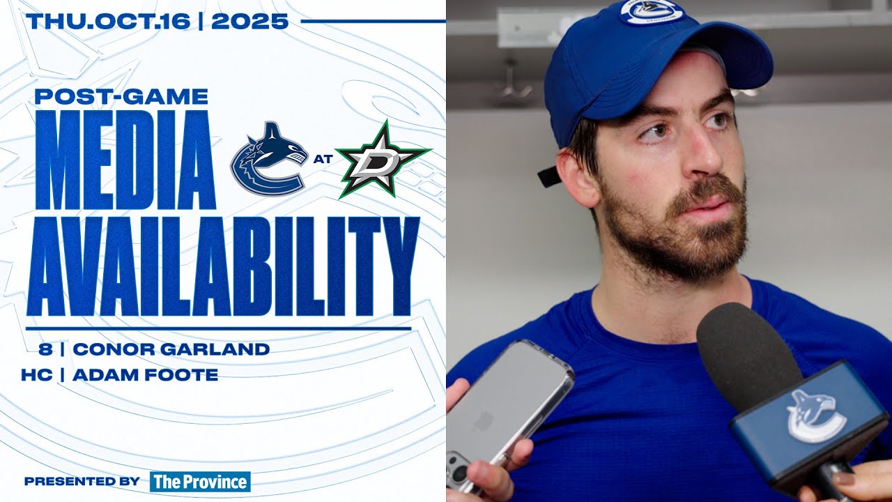 Conor Garland & Head Coach Adam Foote Post-Game Media | Canucks at Stars (Oct 16, 2025)