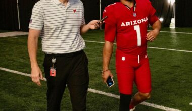 WR Marvin Harrison Jr. no longer in yellow non-contact jersey and working. So is Zay Jones.

QB Kyler Murray still working with scout team pass catchers. Jacoby Brissett working with top pass catchers.