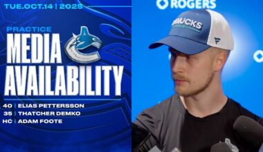 Elias Pettersson, Thatcher Demko & Head Coach Adam Foote Media Availabilities (Oct 14, 2025)