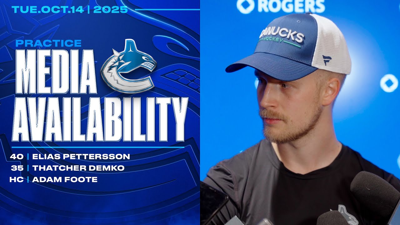 Elias Pettersson, Thatcher Demko & Head Coach Adam Foote Media Availabilities (Oct 14, 2025)
