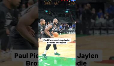 Paul Pierce is courtside taking videos of Jaylen Brown warmup  #celtics #bostoncelticsCLNS