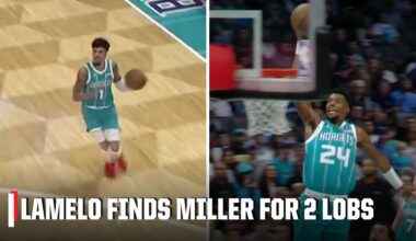LaMelo Ball finds Brandon Miller for 2 alley-oops in the first half vs. Nets 😮‍💨 | NBA on ESPN