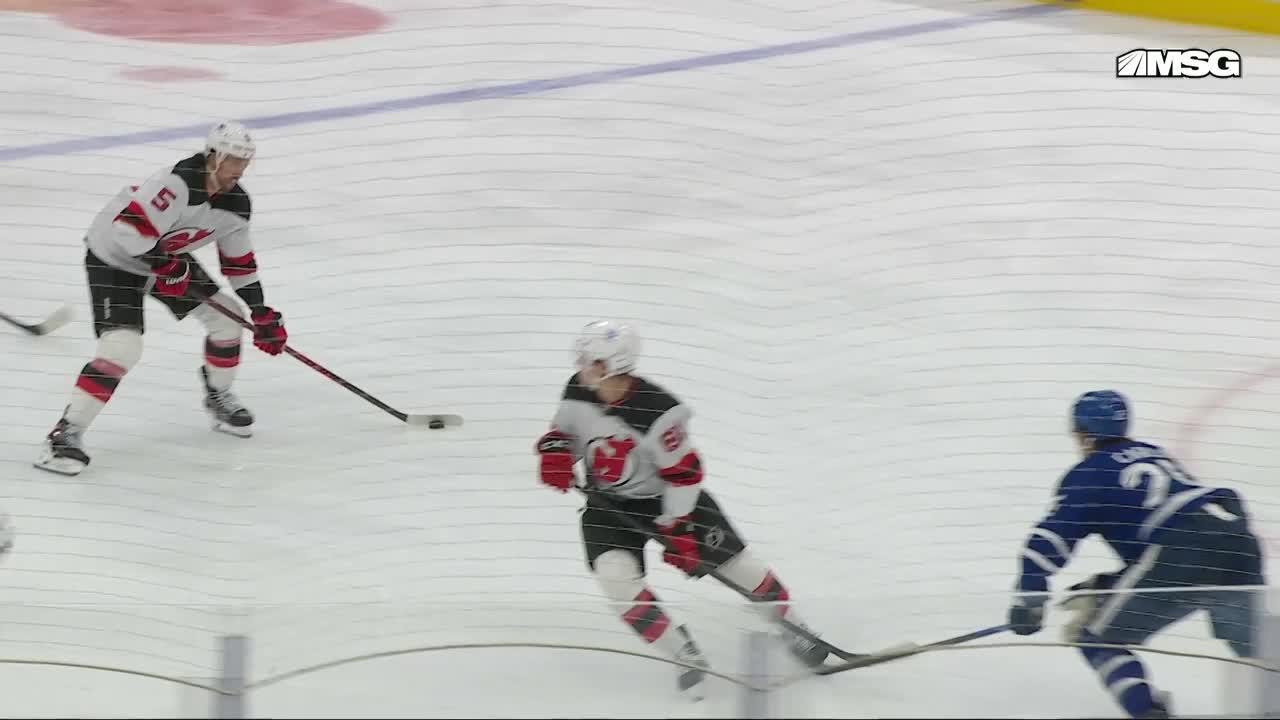 Brenden Dillon scores a goal against the Toronto Maple Leafs