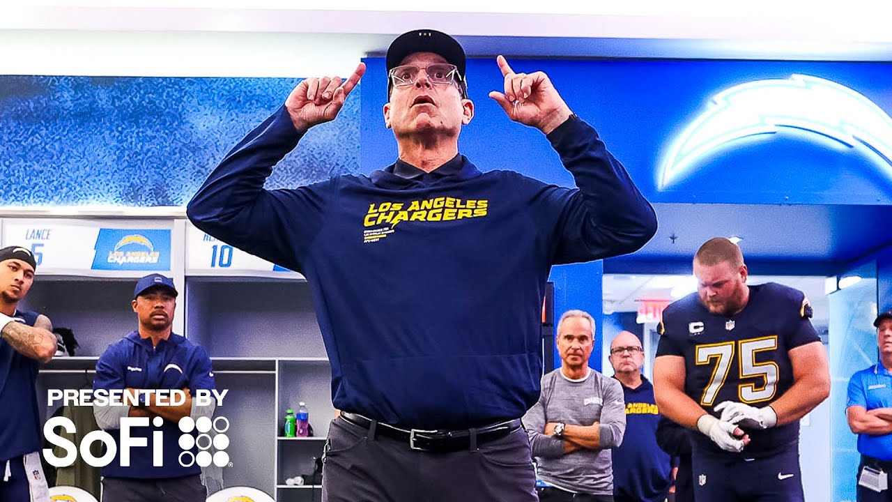 Jim Harbaugh Locker Room Victory Speech Vs Vikings | LA Chargers