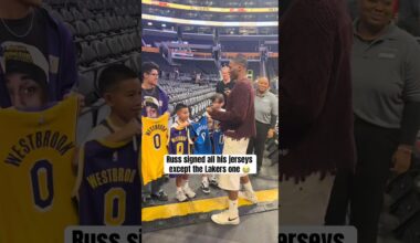 Russ didn’t want to sign his Lakers gear 😂 (via davidzly/TT)