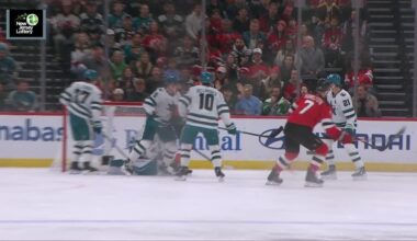 Dougie Hamilton scores a powerplay goal against the San Jose Sharks