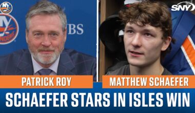 Patrick Roy and Matthew Schaefer talk Islanders win over San Jose