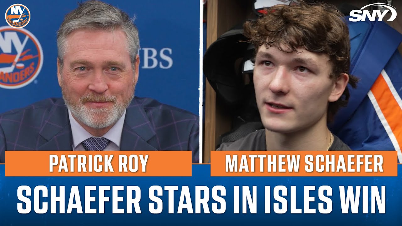 Patrick Roy and Matthew Schaefer talk Islanders win over San Jose