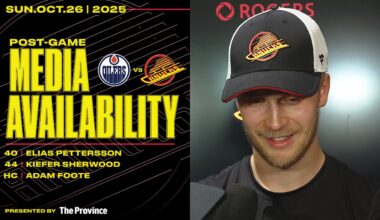 Elias Pettersson, Kiefer Sherwood & Adam Foote Post-Game Media | Canucks vs. Oilers (Oct 26, 2025)