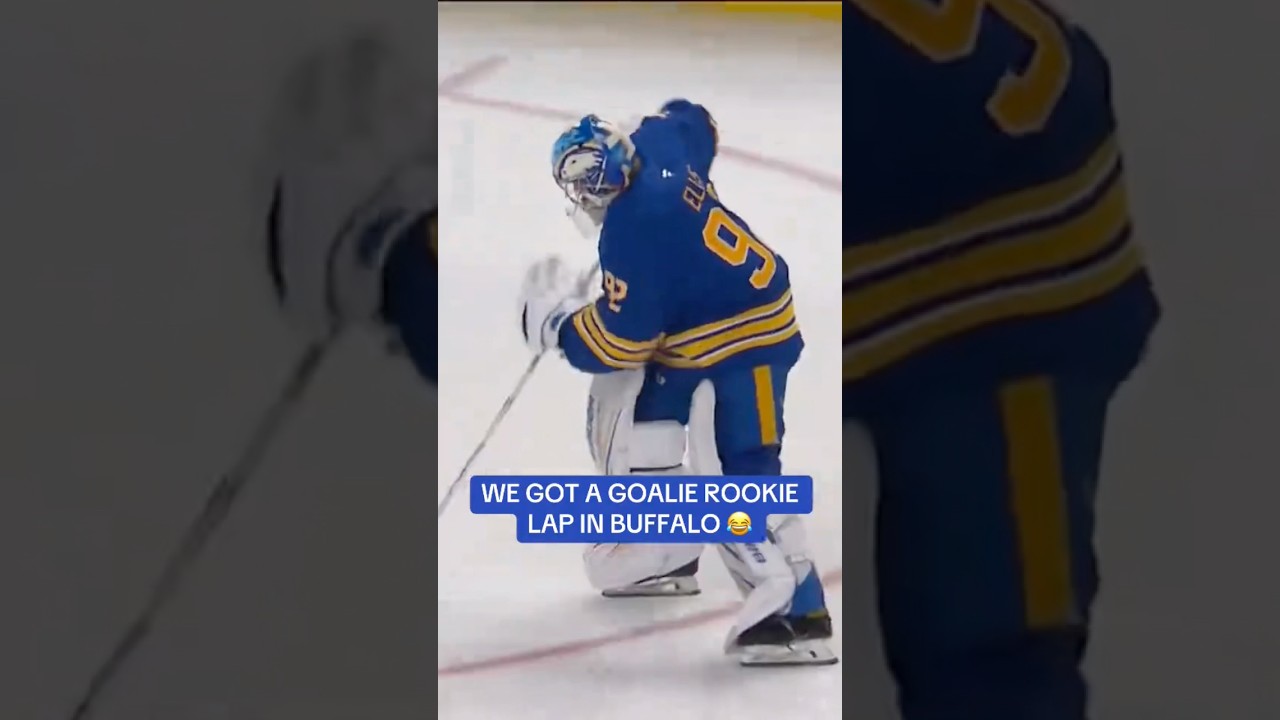 Colton Ellis gets a RARE goalie rookie lap in his NHL debut with Buffalo 😂