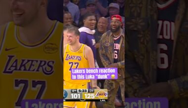 LeBron was loving this Luka dunk for 47 🔥