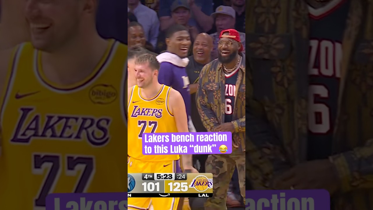 LeBron was loving this Luka dunk for 47 🔥