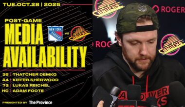 Thatcher Demko, Sherwood, Reichel & Adam Foote Post-Game Media | Canucks vs. Rangers (Oct 28, 2025)