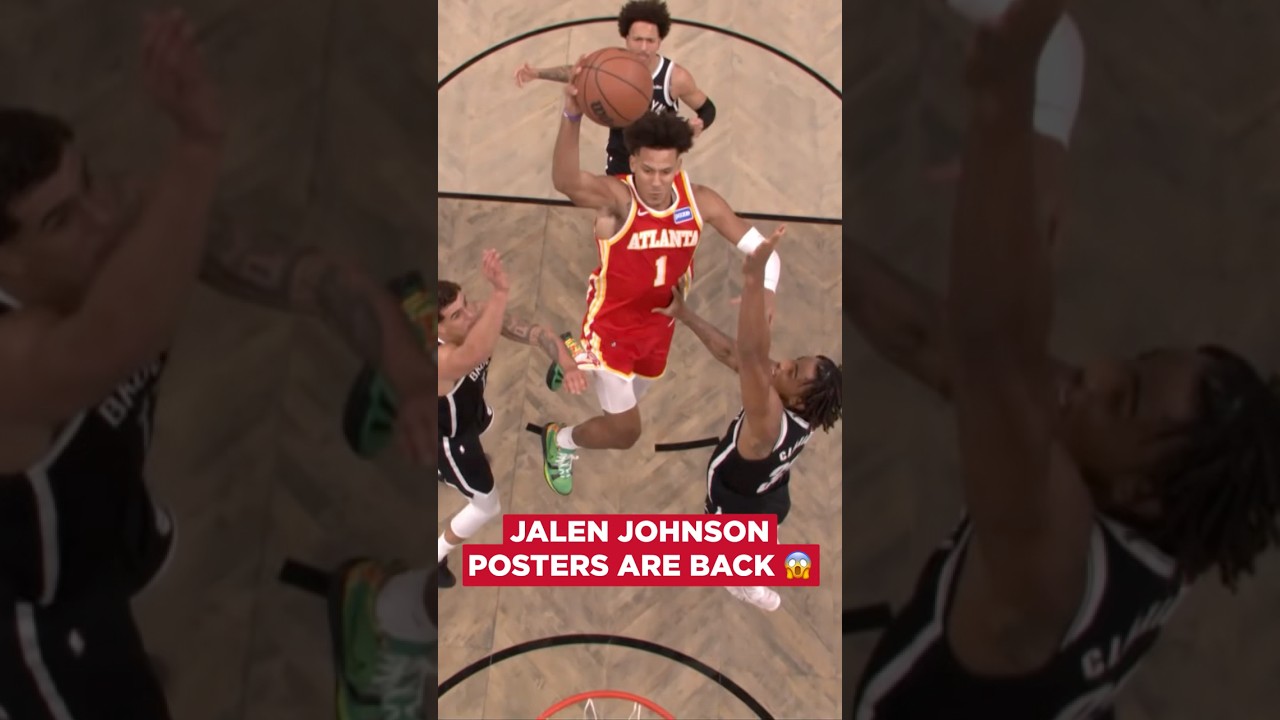 Look where he took off 😮😮 #nba #hawks #jalenjohnson #posterized #dunk