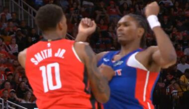 Jabari Smith Jr went to get into it with Ausar Thompson but realized it's Amen's brother 😂