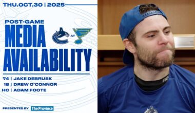 Jake DeBrusk, Drew O'Connor & Adam Foote Post-Game Media | Canucks at Blues (Oct 30, 2025)