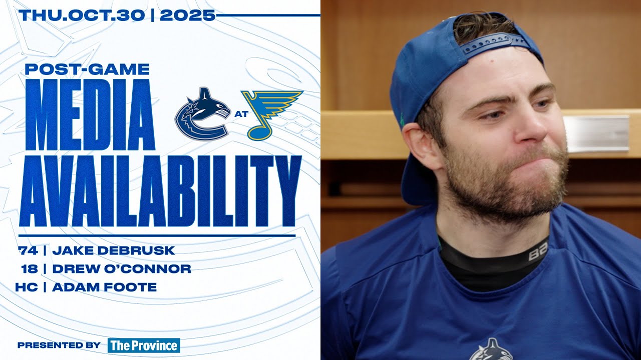 Jake DeBrusk, Drew O'Connor & Adam Foote Post-Game Media | Canucks at Blues (Oct 30, 2025)
