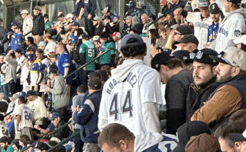 The boys were sitting in the nosebleeds for the Mariners game tonight