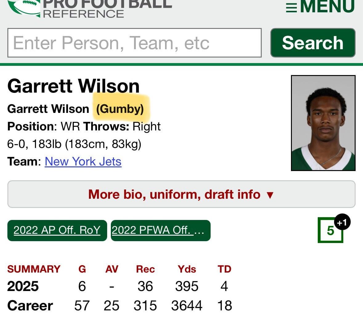 TIL Garrett’s nickname on PFR is “Gumby”