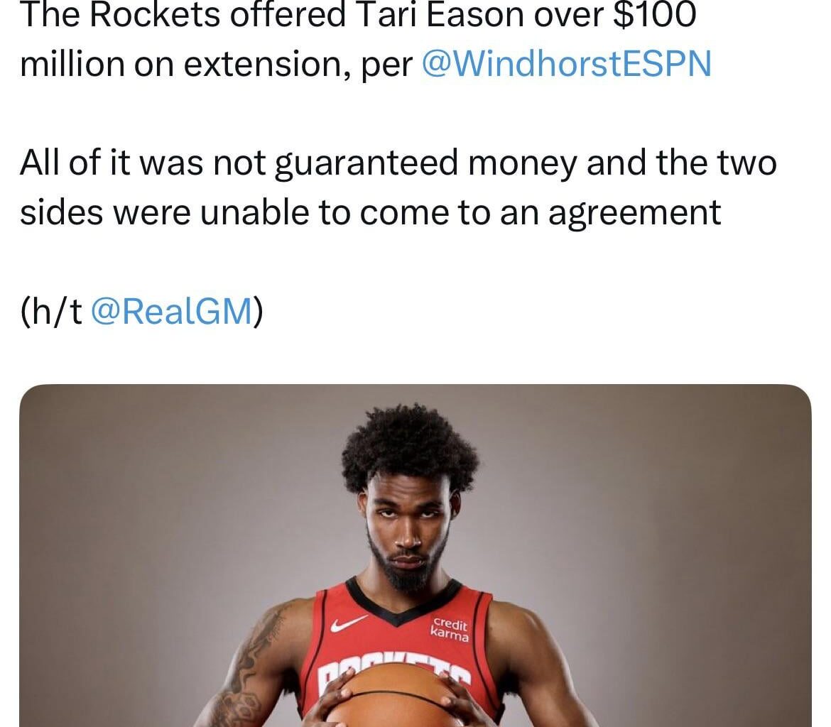 The Rockets offered Tari Eason over $100 million on extension, per @WindhorstESPN