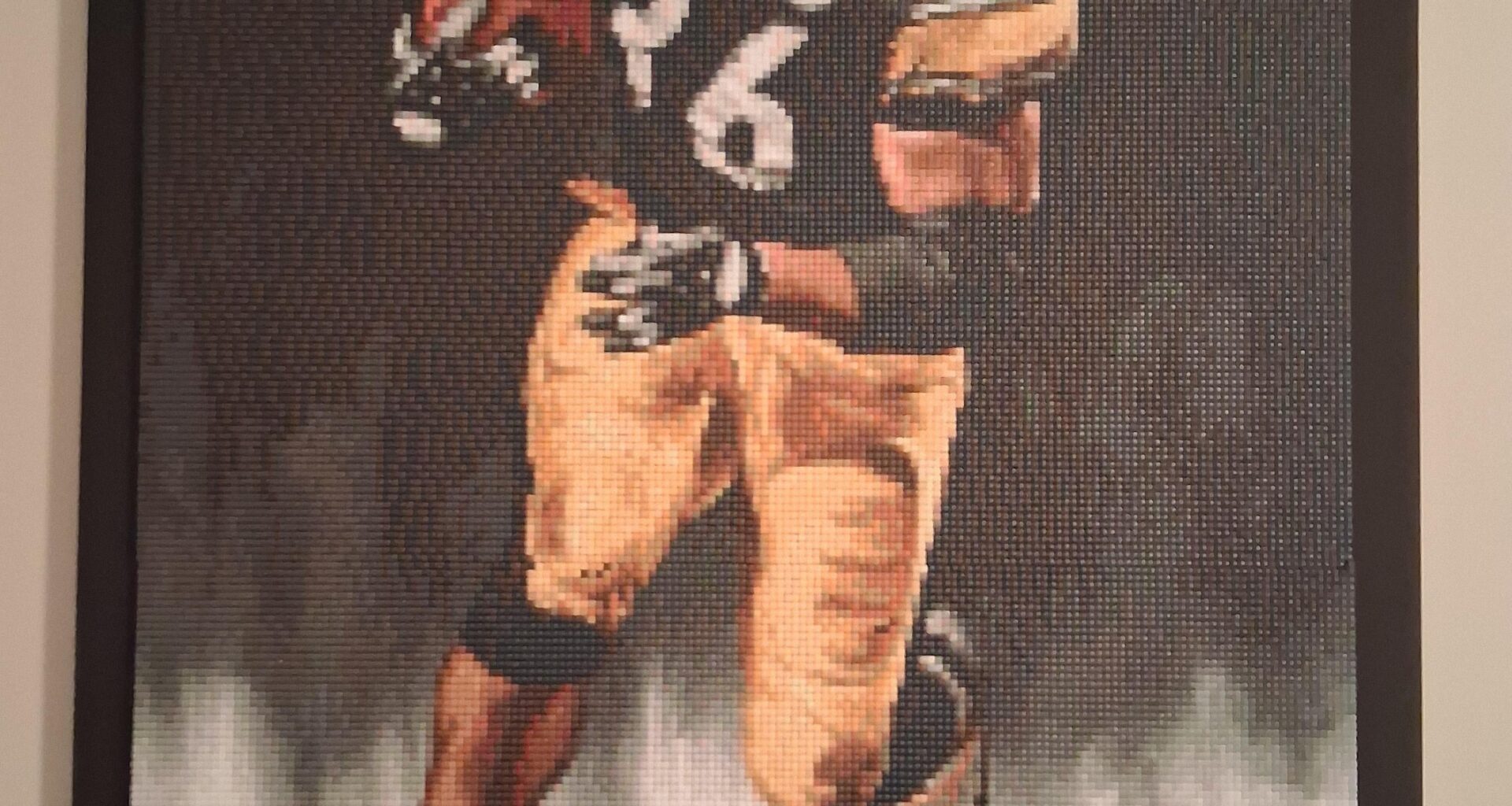 Made this. What is called a pixel hobby. Approx 40,000 pixels. If you zoom in, can see how small pixels are. Took 10 months to do. A labor of love for the Steelers.