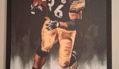 Made this. What is called a pixel hobby. Approx 40,000 pixels. If you zoom in, can see how small pixels are. Took 10 months to do. A labor of love for the Steelers.