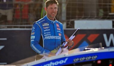 2025 Cup Gateway Denny Hamlin woohoo (Credit: Nigel Kinrade/NKP)