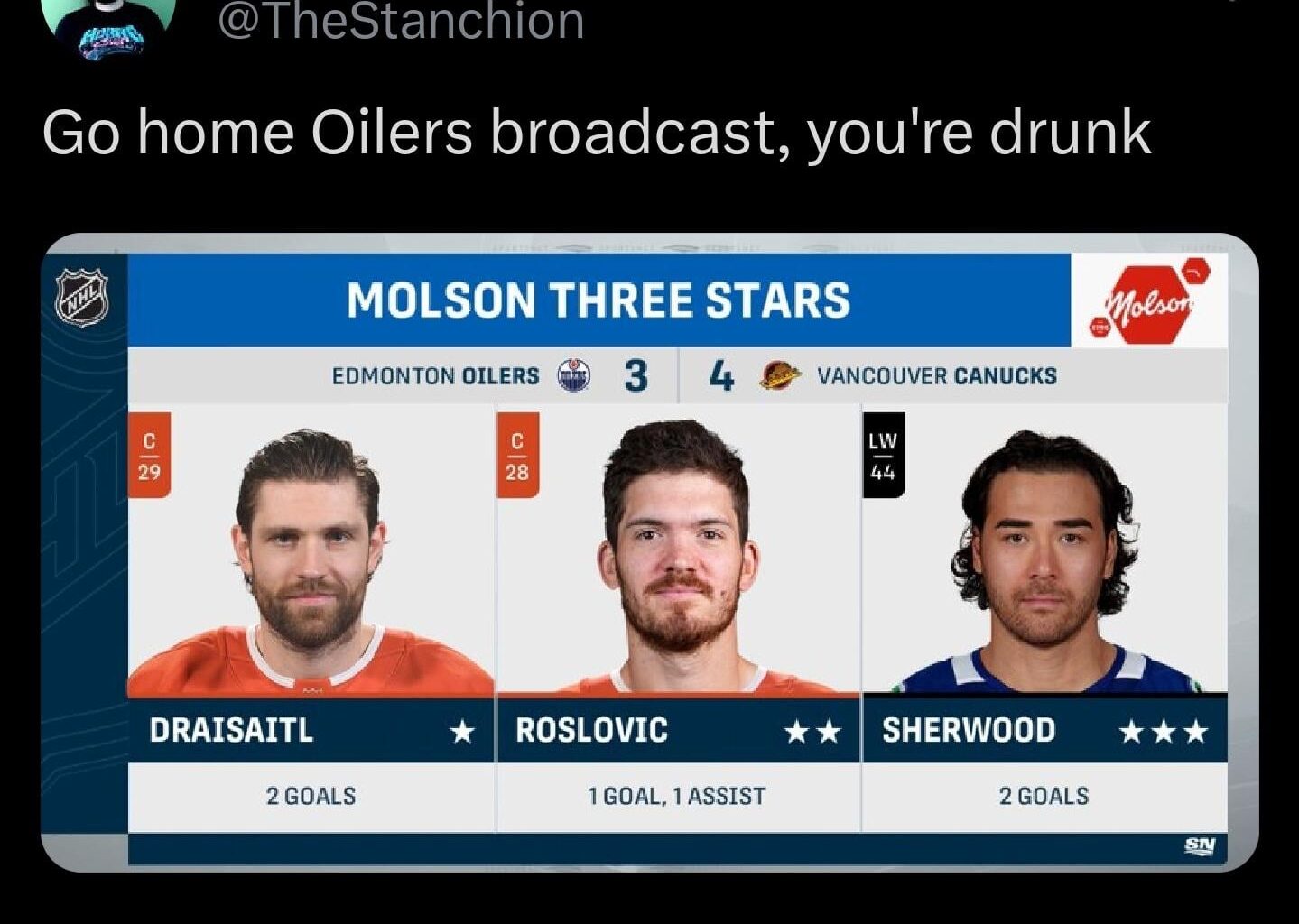 [Arndt] Go home Oilers broadcast, you're drunk
