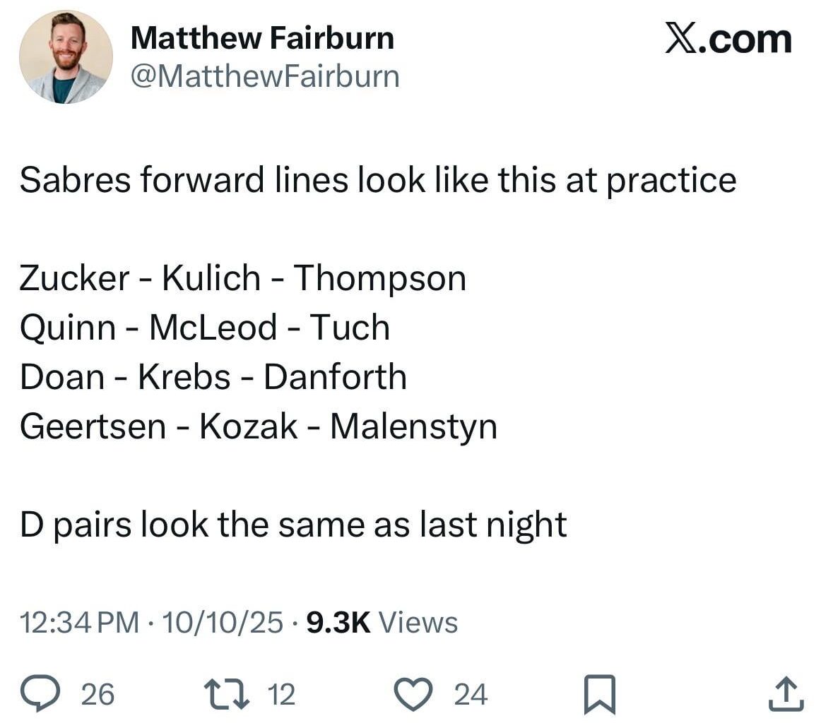 Lines from practice with Norris and Benson out