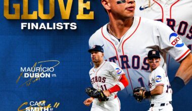 Cam Smith and Mauricio Dubón are named finalists for the 2025  Rawlings Gold Glove Awards.