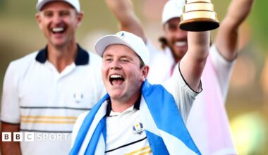 Bob MacIntyre celebrates with the Ryder Cup