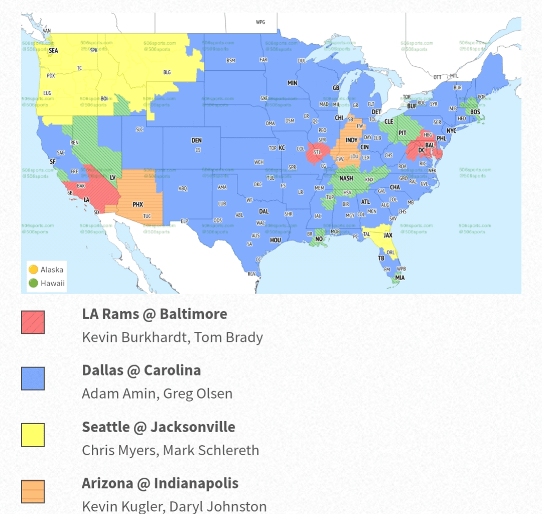 TV map for Sunday's game.