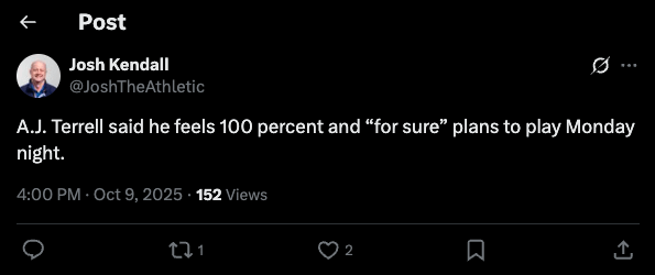 AJ says he for sure plans to play Monday and feels 100%