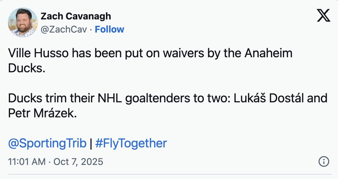 Ville Husso on waivers