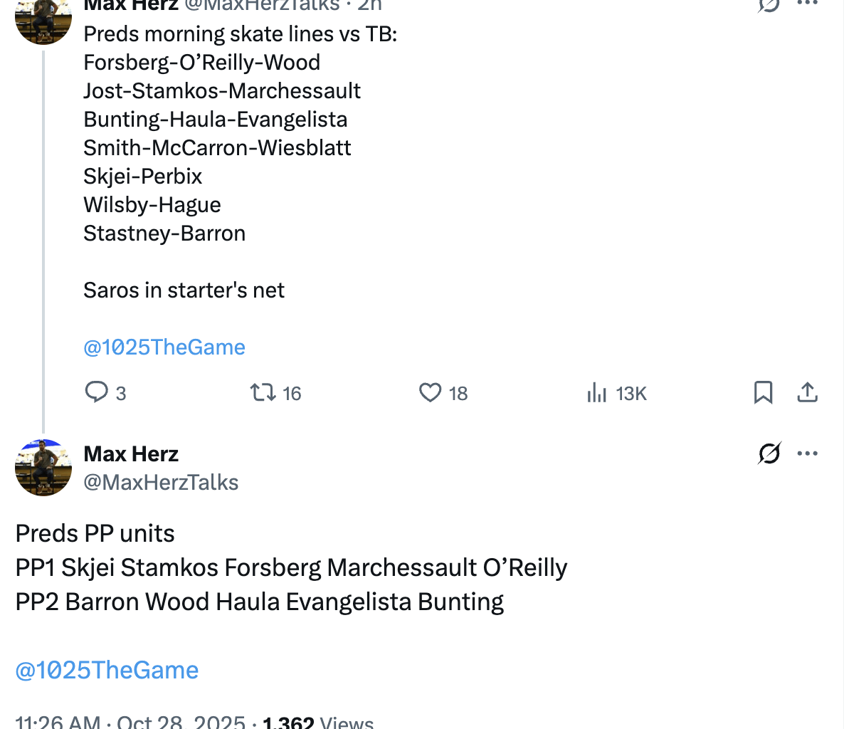 Oct 28 Morning Skate Lines and Power Play Units