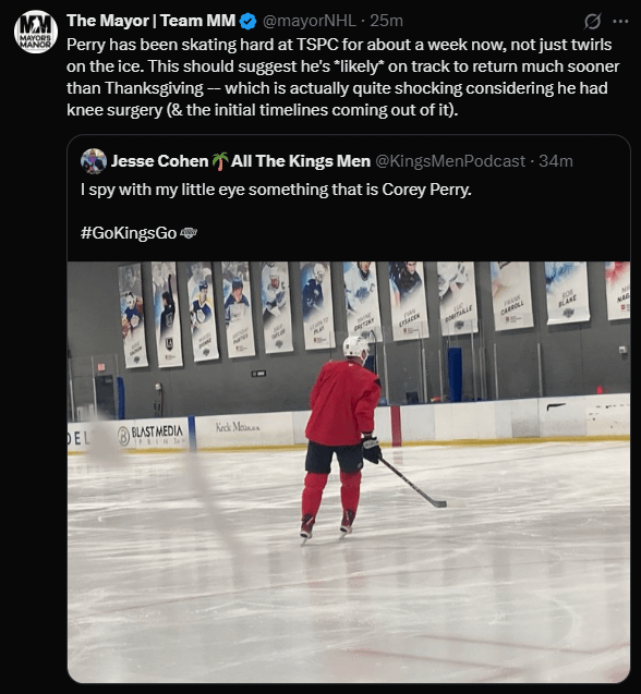 Corey Perry is skating in a Red Jersey at today's practice