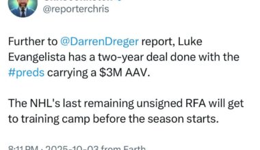 [Johnston] Luke Evangelista has a two-year deal done with the Preds carrying a $3M AAV. The NHL's last remaining unsigned RFA will get to training camp before the season starts.