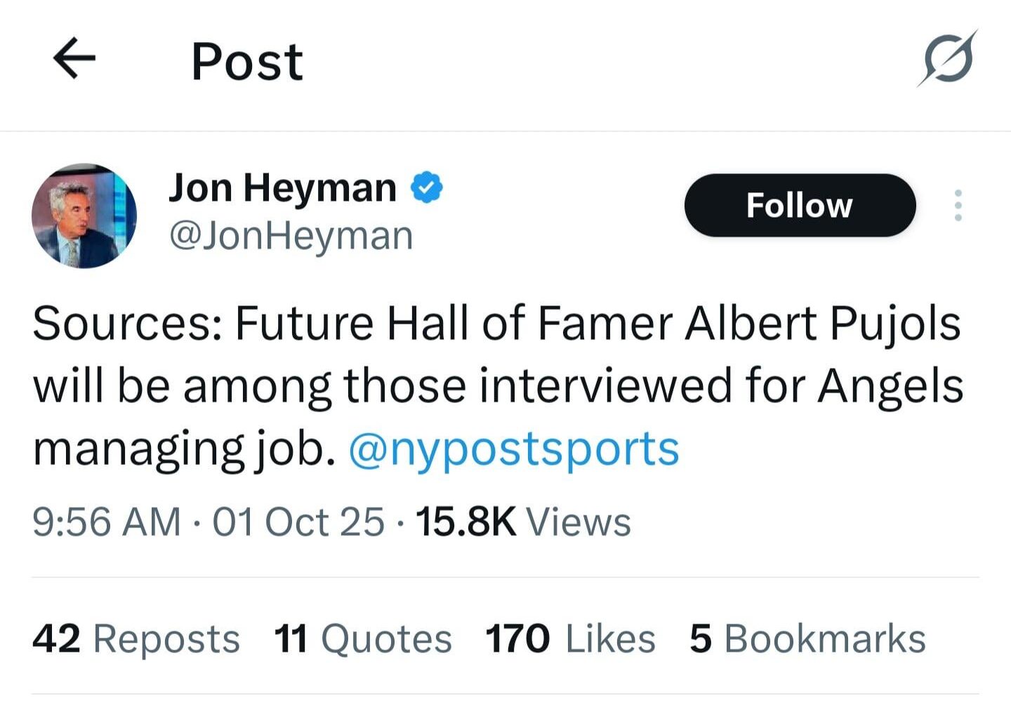 Pujols will be interviewed for the Angels manager job