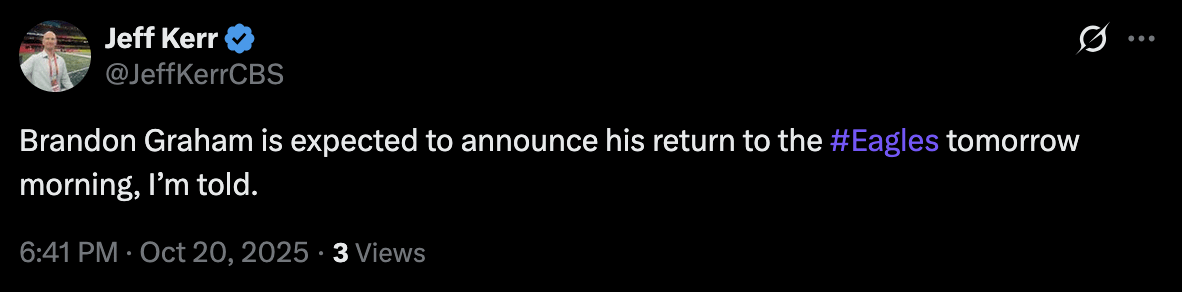 [Kerr] Brandon Graham is expected to announce his return to the #Eagles tomorrow morning, I’m told.