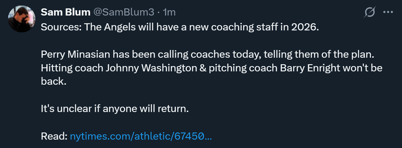 The Angels will have a new coaching staff in 2026