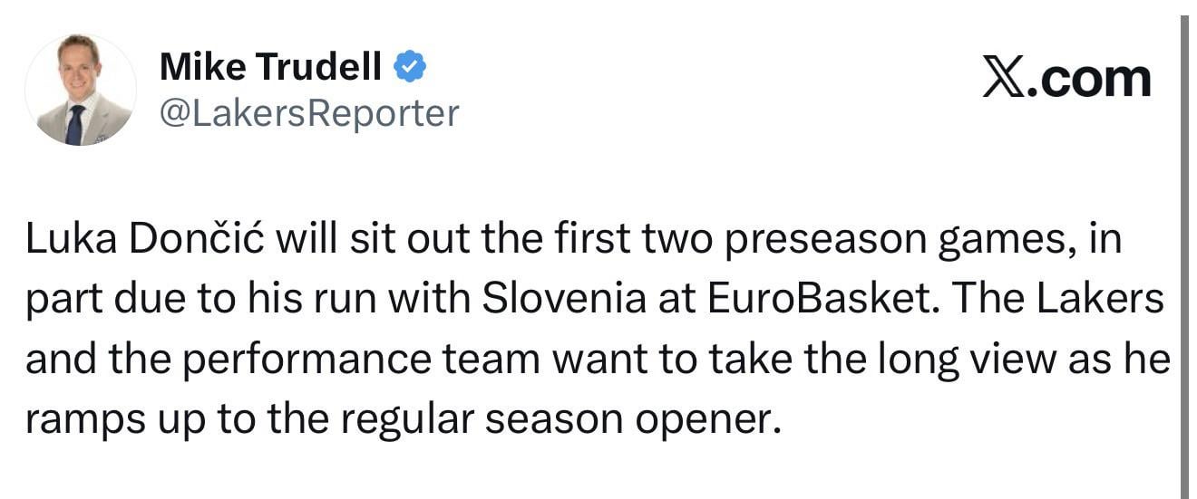 Luka will be sitting out the first two preseason games