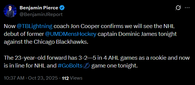 James is in tonight vs the Blashhawks