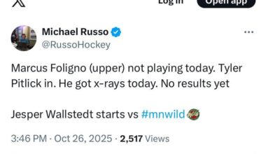 Foligno out and is waiting for X-ray results.  Pitlick in.