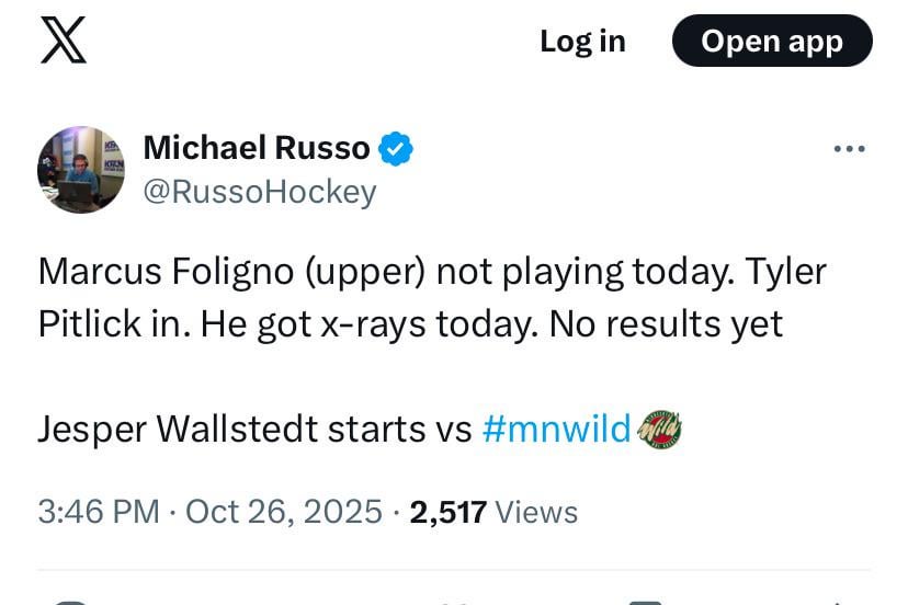 Foligno out and is waiting for X-ray results.  Pitlick in.