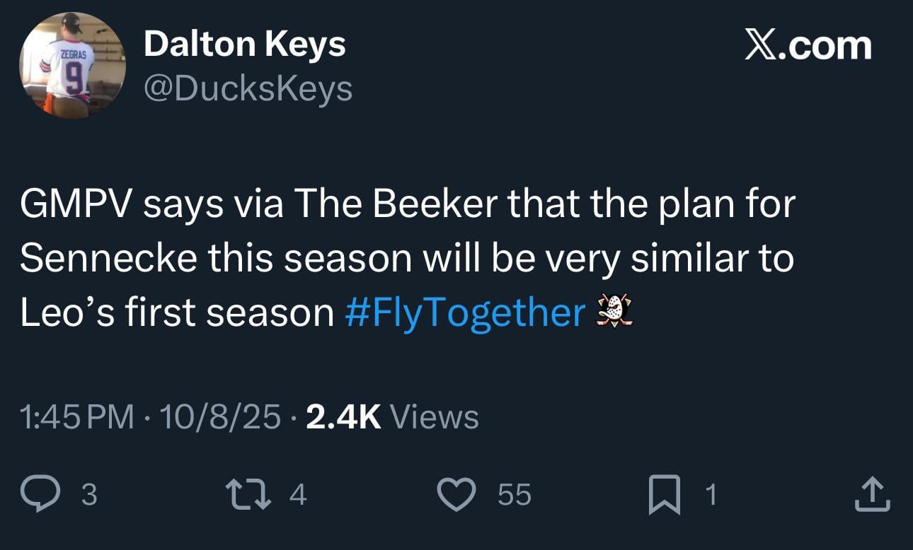 [Keys] GMPV says via The Beeker that the plan for Sennecke this season will be very similar to Leo’s first season