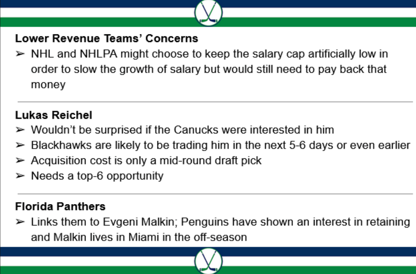 [Canucks News Summaries] Recap of Frank Seravalli's interview with Halford & Brough.