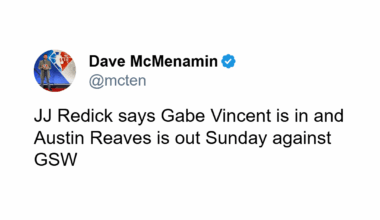 [McMenamin] JJ Reddick says Gabe Vincent is in and Austin Reaves is out against GSW