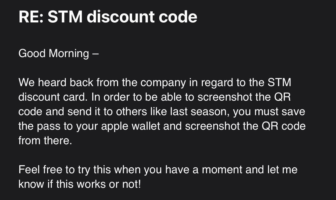 FYI - you can screenshot STM discount code